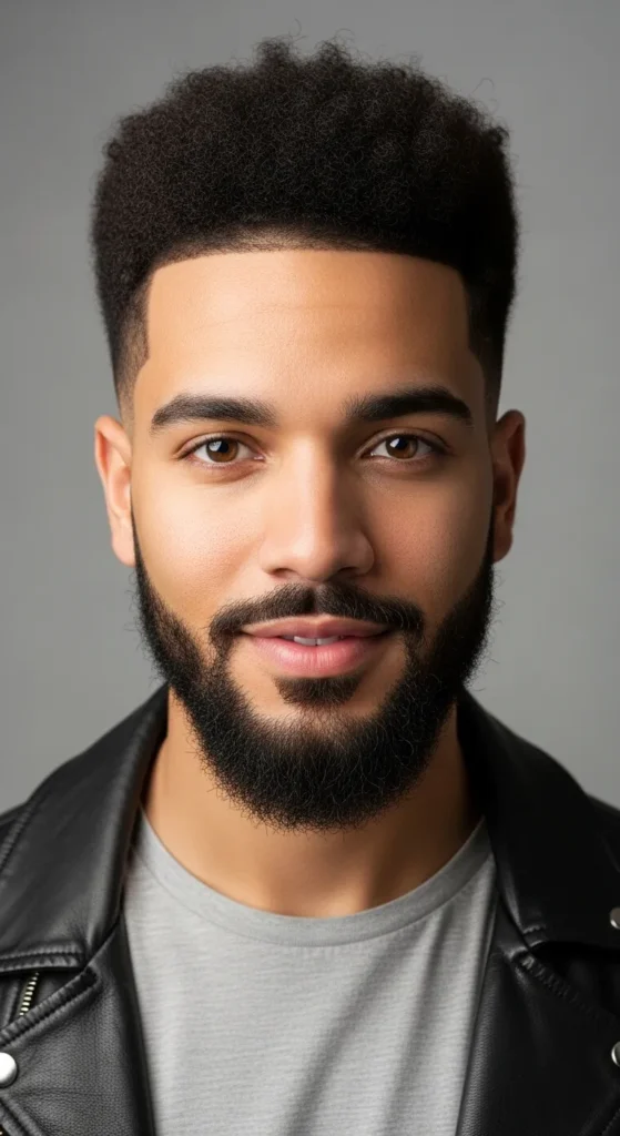 Afro-Fade-with-Beard-Lines