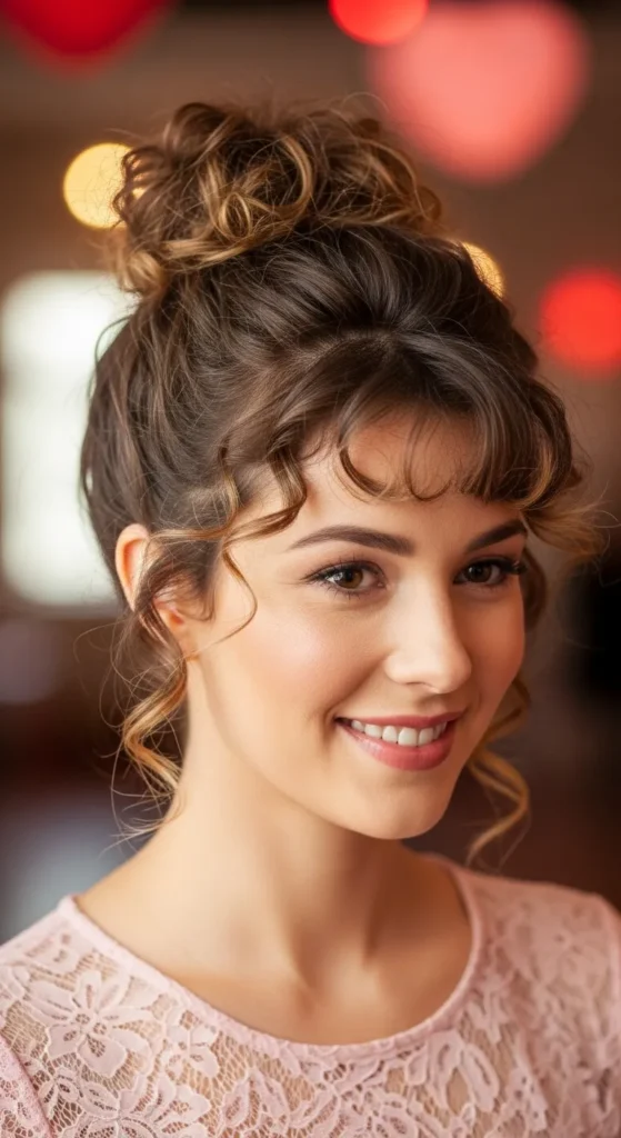 15 Valentine Hairstyles for Short Hair That Look Romantic and Chic 12 Curly-Top-Knot