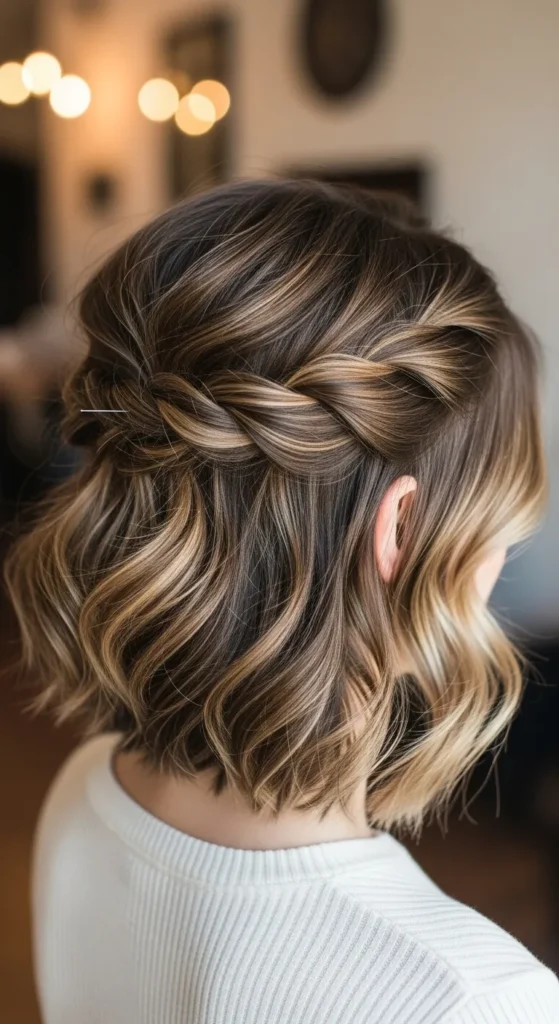 15 Valentine Hairstyles for Short Hair That Look Romantic and Chic 4 half-up-twisted-crown-