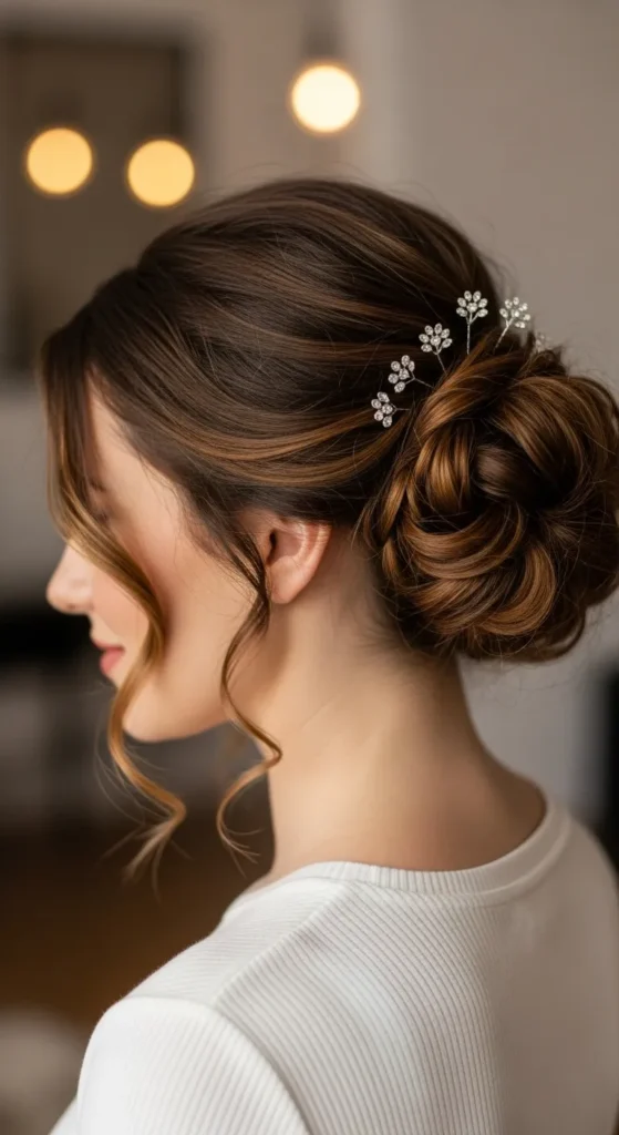 15 Valentine Hairstyles for Short Hair That Look Romantic and Chic 6 low-curly-bun