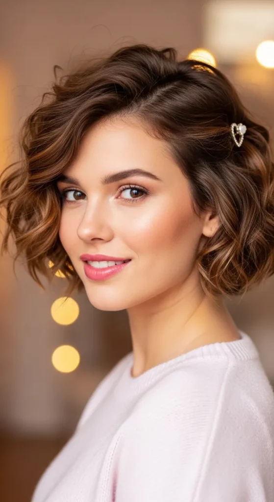 15 Valentine Hairstyles for Short Hair That Look Romantic and Chic 15 soft-curly-pixie-with-side-pin