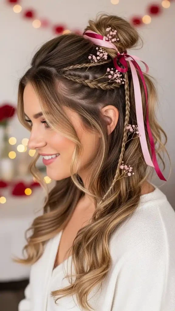 boho-half-up-style-with-ribbon-accent