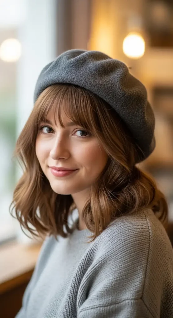 curtain-bangs-peeking-from-a-wool-beret