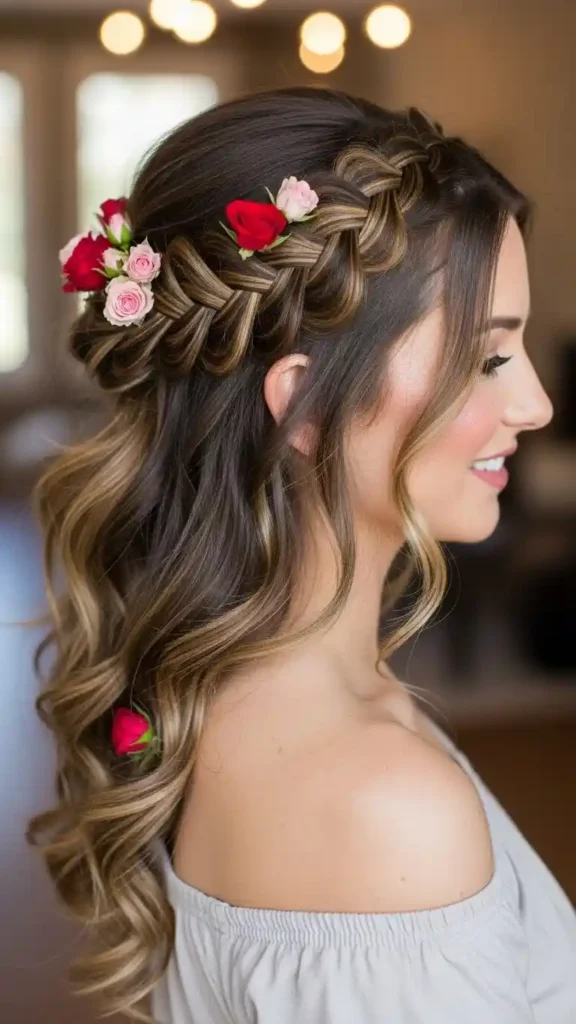 18 Romantic Valentines Day Hairstyles for an Elegant Date Look 3 half-up-braided-crown