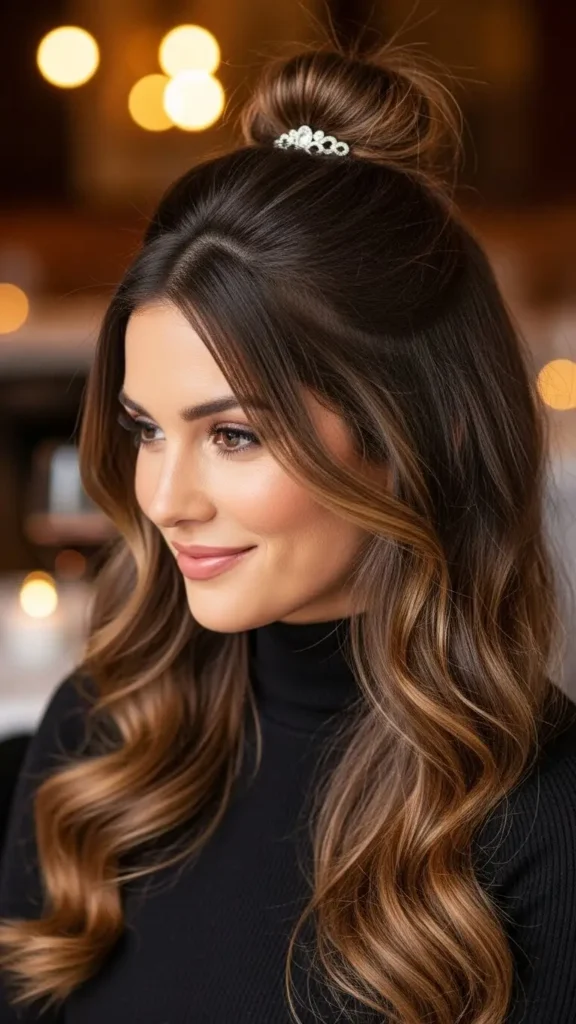 17 Gorgeous Valentine Date Night Hairstyle for Women to Try for a Romantic Look 7 half-up-top-knot