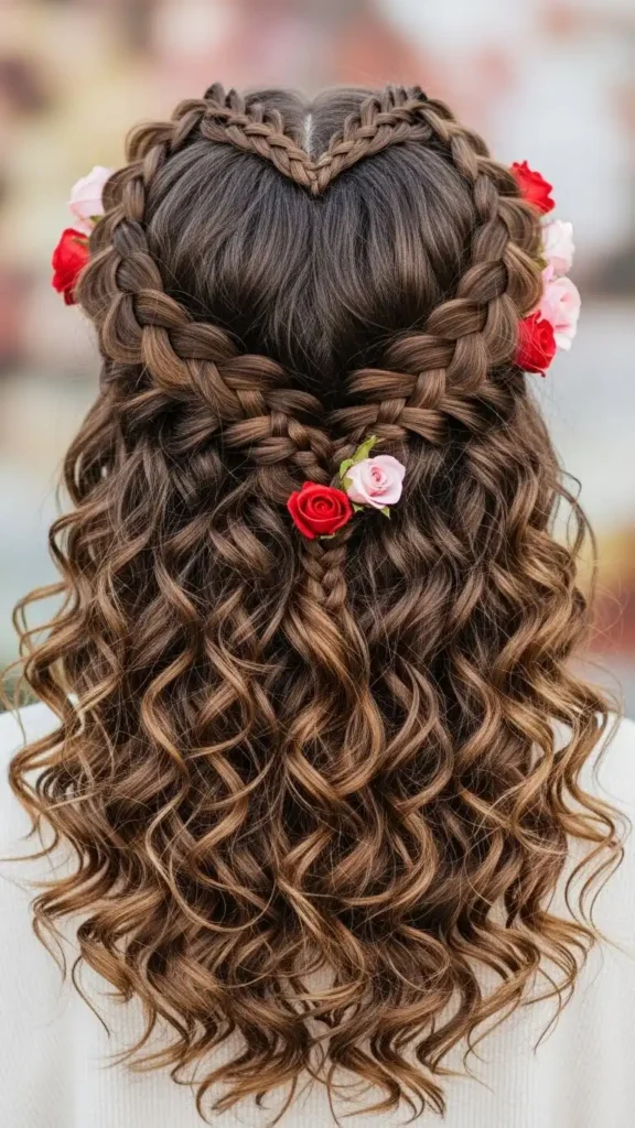 18 Valentine Curly Hairstyles for Women to Create a Beautiful Makeover 10 heart-shaped-braided-crown