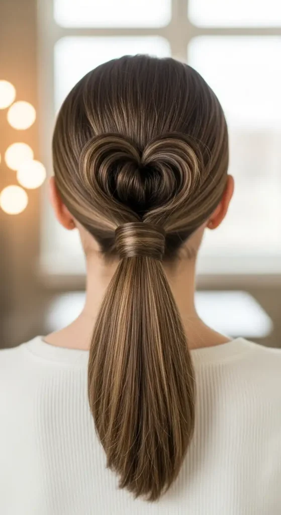 17 Quick Valentine’s Hairstyles for Women That Feel Effortless 15 heart-shaped-ponytail.