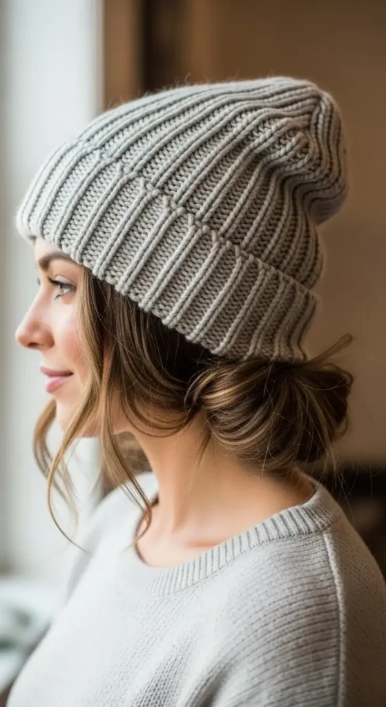 low-messy-bun-tucked-under-a-beanie