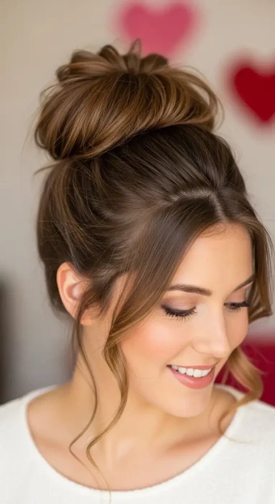 Top 18 Valentine’s Cute Hairstyles for Women to Try on Date Night 8 messy-bun-with-loose-tendrils
