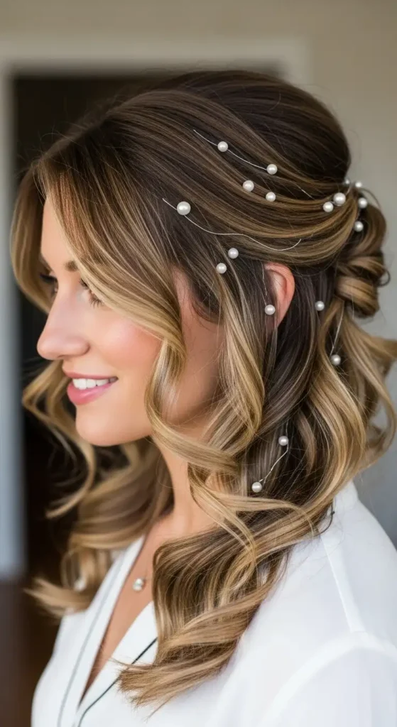 Top 18 Valentine’s Cute Hairstyles for Women to Try on Date Night 18 pearl-accented-waves.