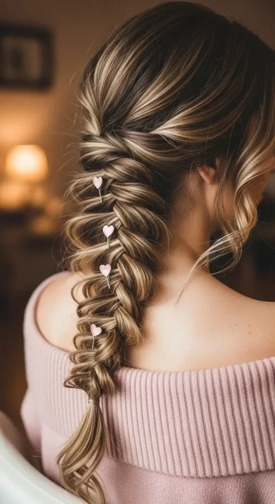 Top 18 Valentine’s Cute Hairstyles for Women to Try on Date Night 2 romantic-waterfall-braid-2