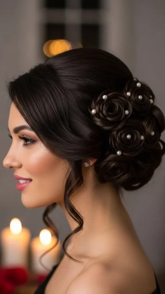 17 Gorgeous Valentine Date Night Hairstyle for Women to Try for a Romantic Look 16 rosette-updo