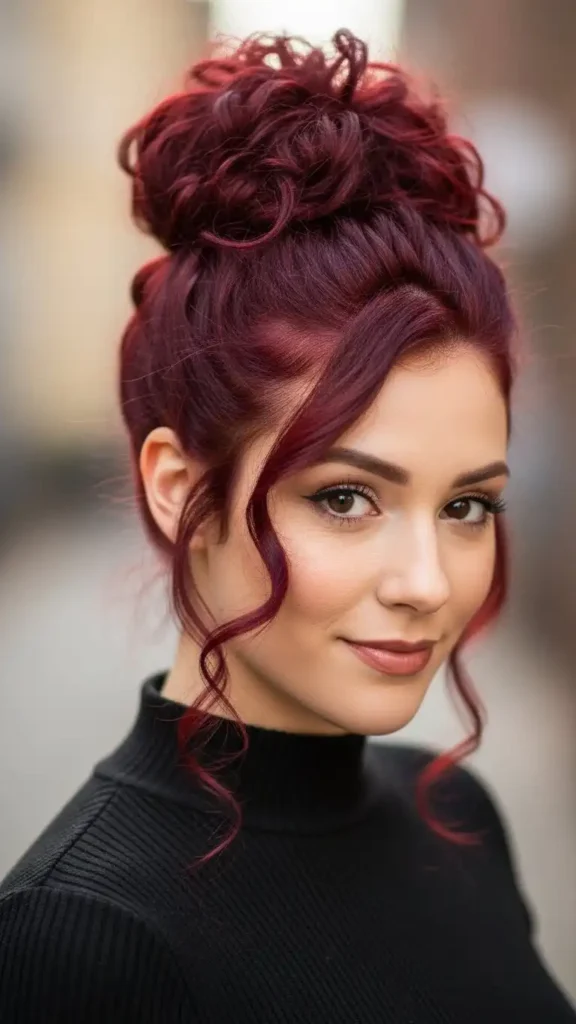 18 Valentine Curly Hairstyles for Women to Create a Beautiful Makeover 14 ruby-red-bun