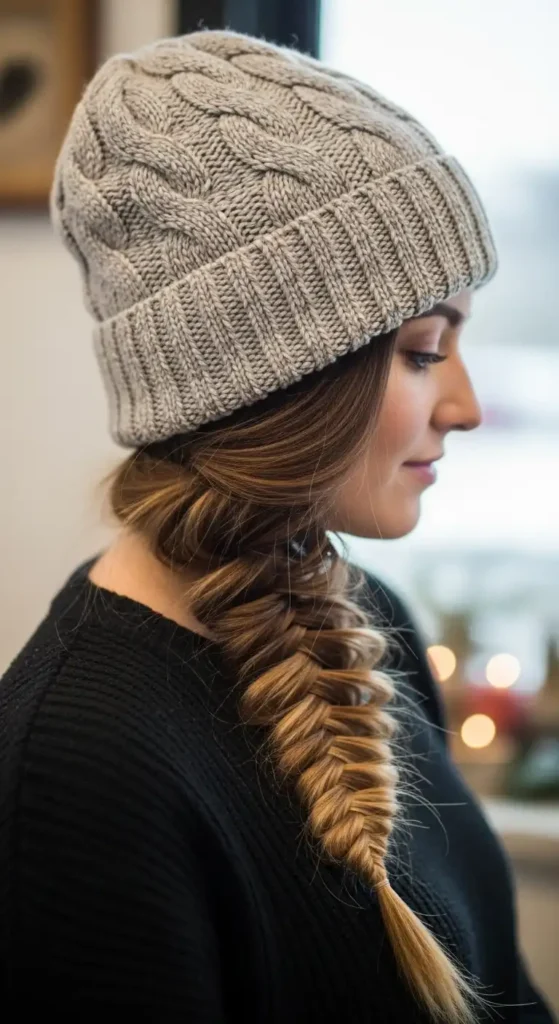 side-fishtail-braid-peeking-from-hat