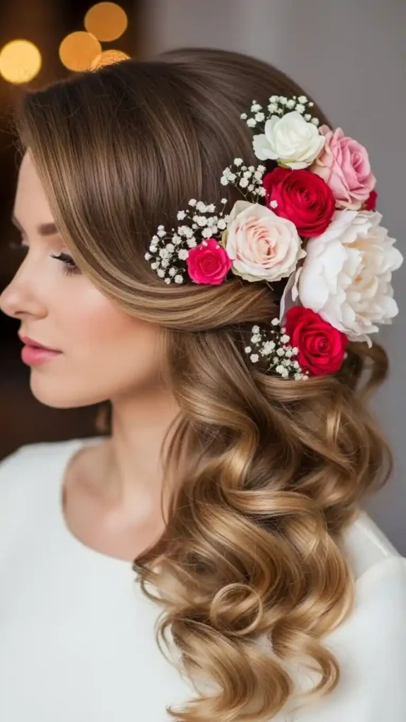 side-swept-curls-with-floral-pins
