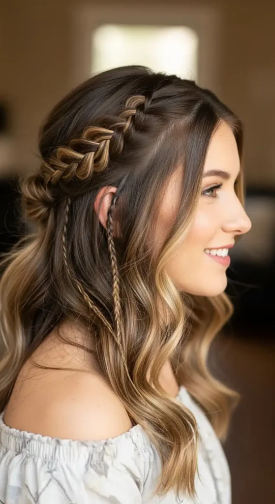 Top 18 Valentine’s Cute Hairstyles for Women to Try on Date Night 13 soft-boho-braid-waves-1
