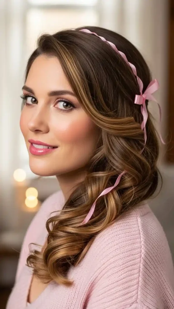 soft-romantic-curls-with-pink-ribbon