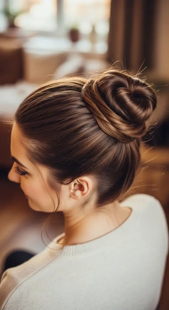 17 Quick Valentine’s Hairstyles for Women That Feel Effortless 2 the-classic-heart-bun