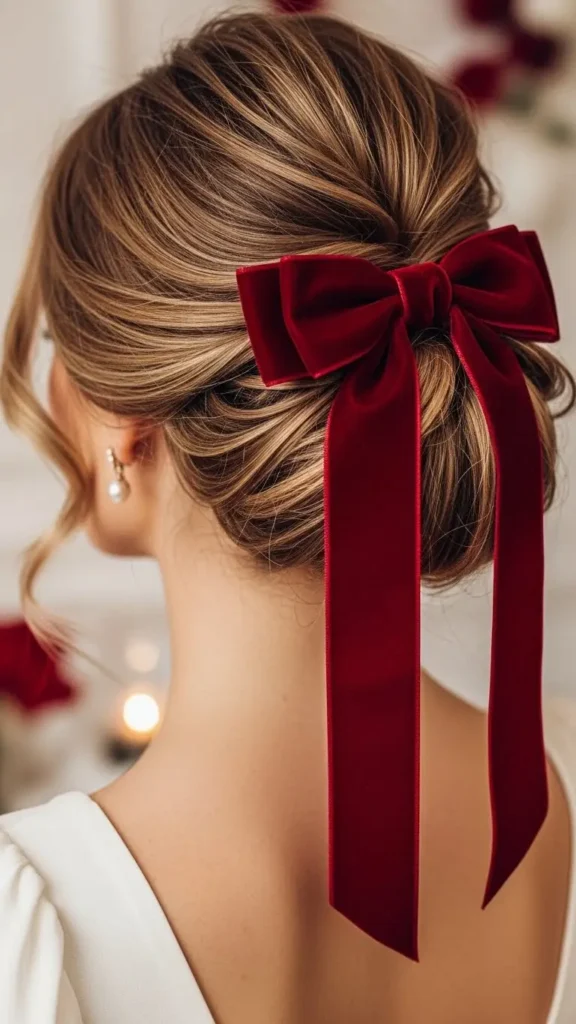 17 Gorgeous Valentine Date Night Hairstyle for Women to Try for a Romantic Look 13 velvet-bow-romance