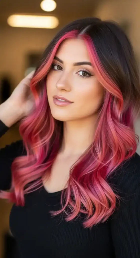 18 Bold Pink Peekaboo Hair Color Trends Everyone’s Talking About 18 blended-pink-and-peach