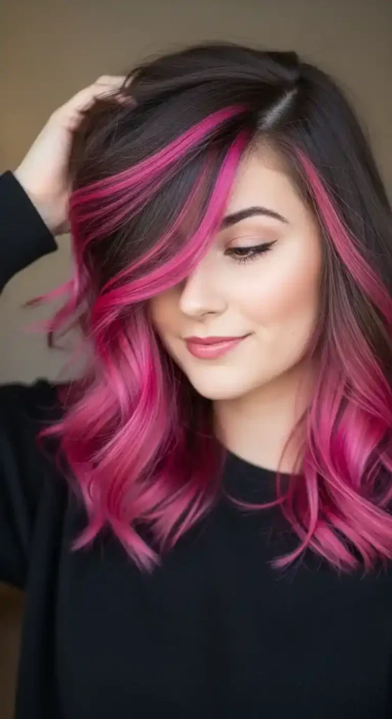 18 Bold Pink Peekaboo Hair Color Trends Everyone’s Talking About 8 bubblegum-pink-streaks