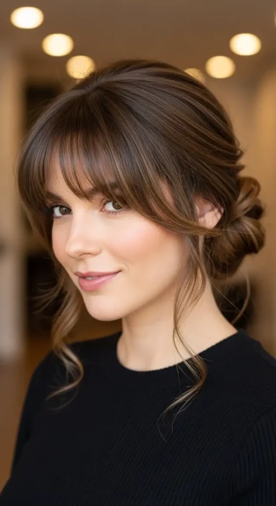 curtain-bangs-paired-with-low-bun
