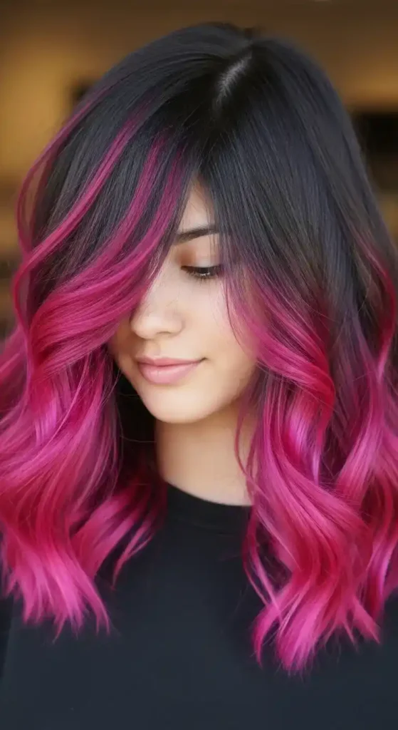 18 Bold Pink Peekaboo Hair Color Trends Everyone’s Talking About 19 dark-pink-peekaboo-ombre