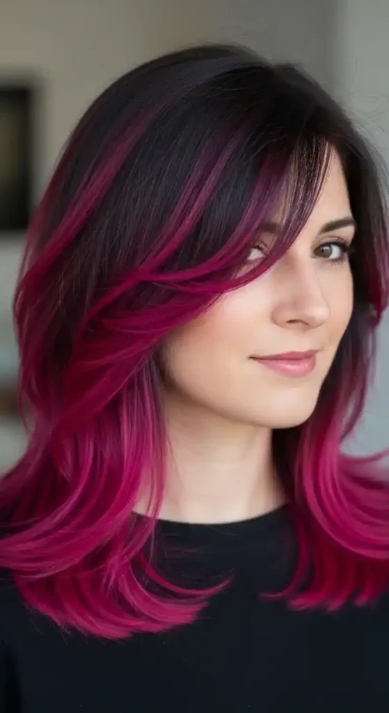 18 Bold Pink Peekaboo Hair Color Trends Everyone’s Talking About 14 fuchsia-peekaboo