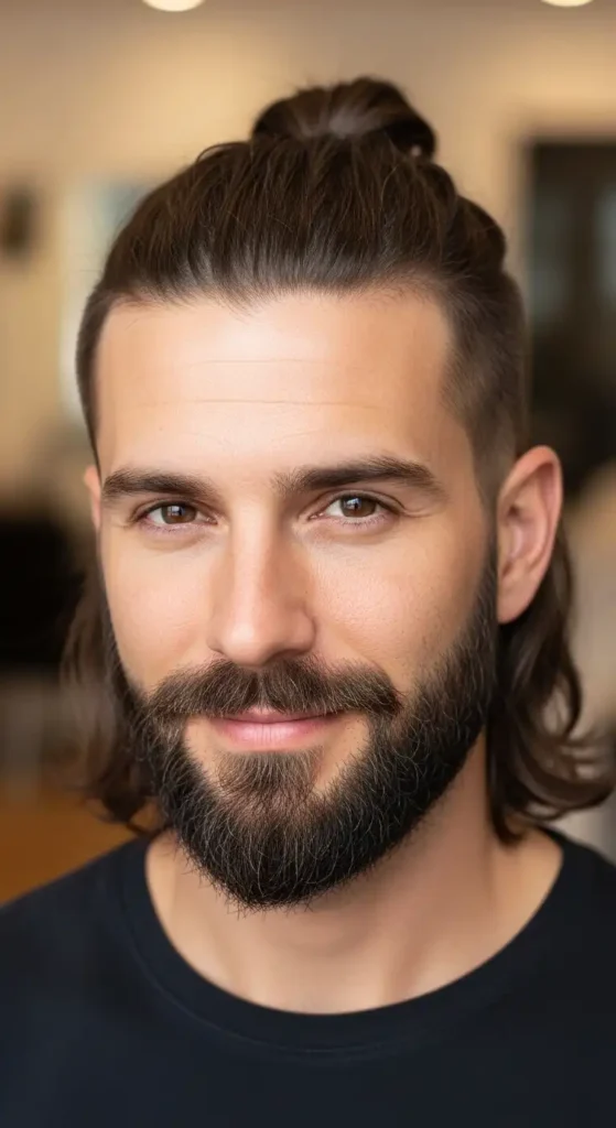 half-up-bun-with-tapered-beard