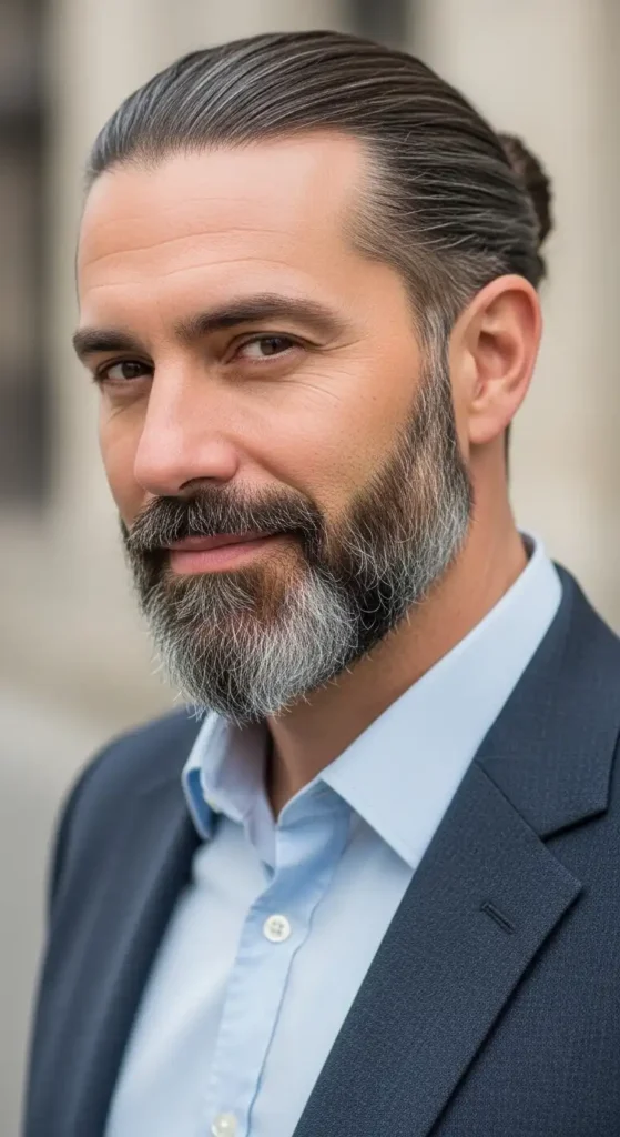 low-bun-with-salt-and-pepper-beard