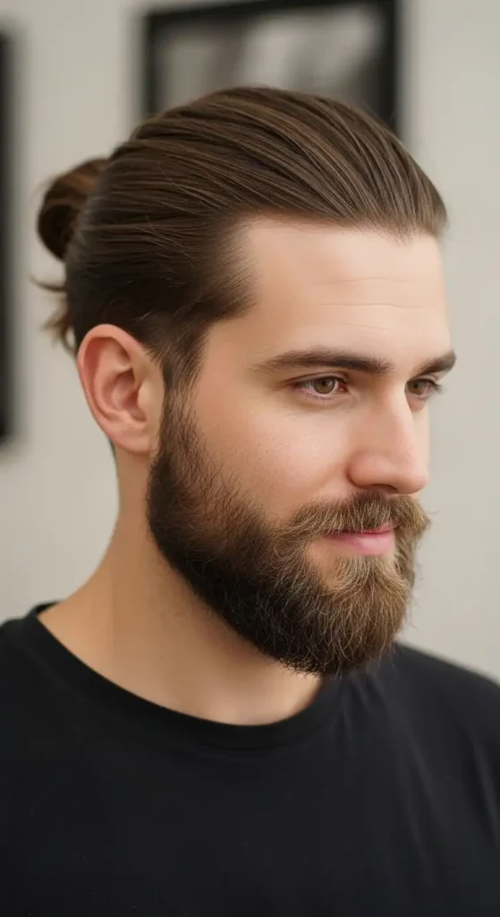 low-knot-bun-with-classic-gentleman-beard