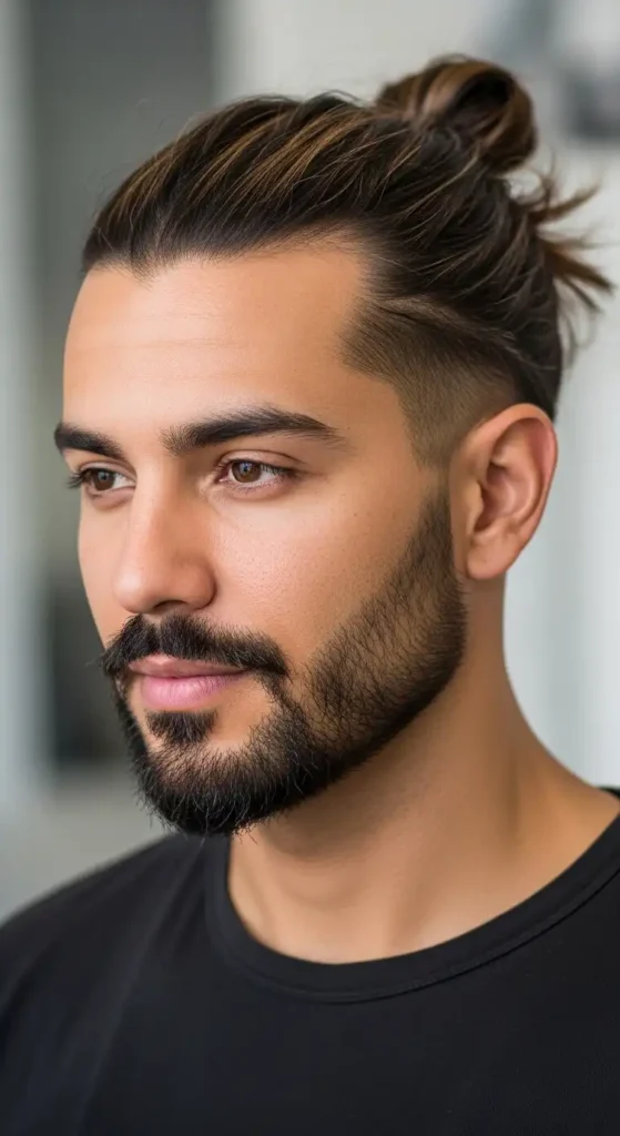 man-bun-with-chin-strap-beard-hybrid