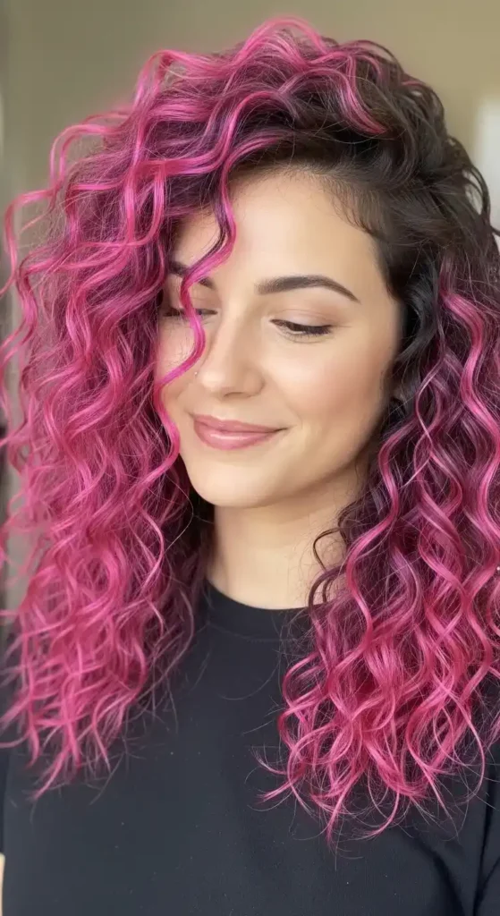 18 Bold Pink Peekaboo Hair Color Trends Everyone’s Talking About 16 pink-peekaboo-highlights-for-curly-hair