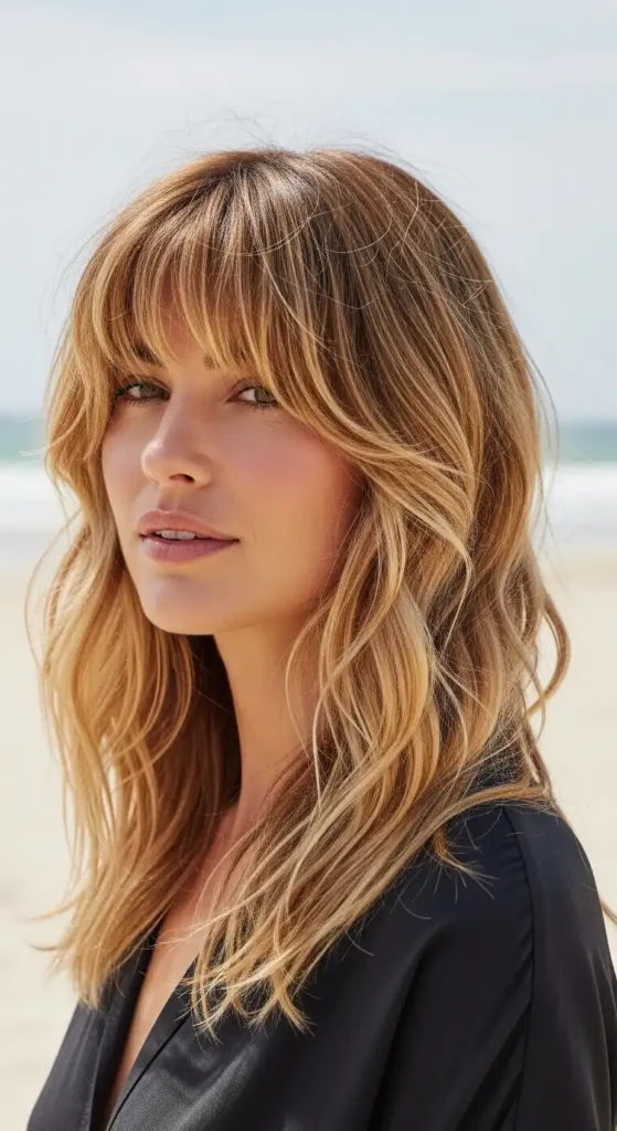 16 Beach Waves Hairstyles for Women to Try for a Fresh New Look 3 soft-wavy-hair-with-wispy-full-bangs