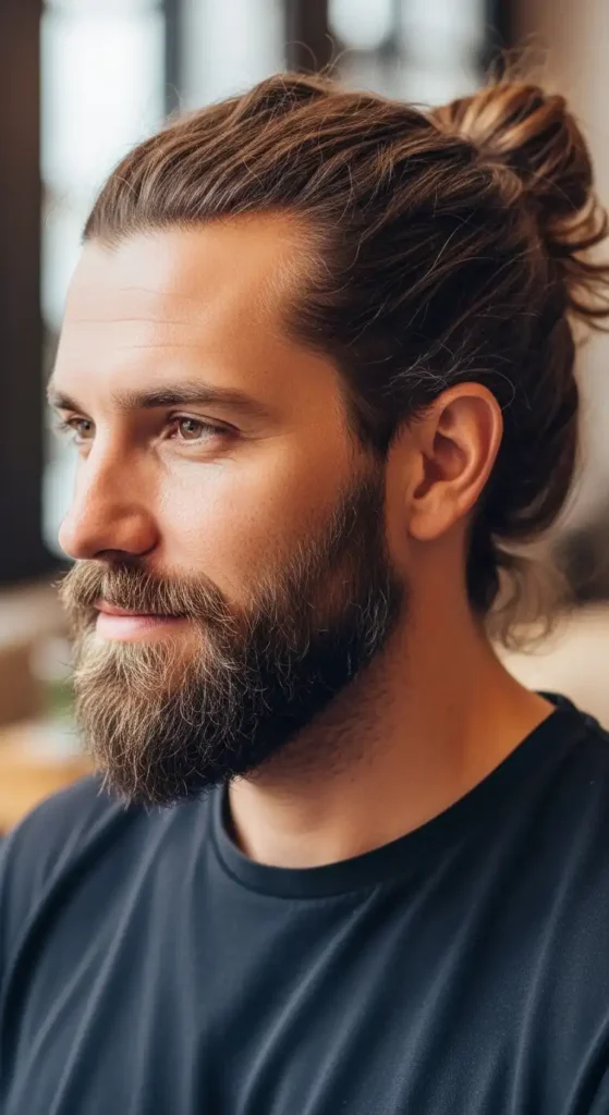 textured-messy-bun-with-rugged-beard