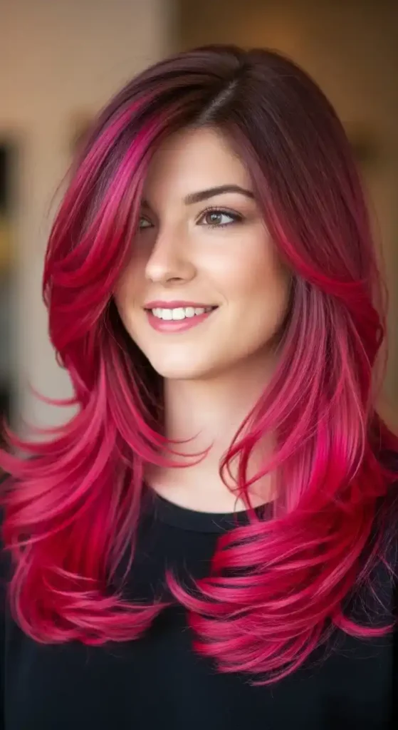 18 Bold Pink Peekaboo Hair Color Trends Everyone’s Talking About 3 vibrant-hot-pink-layers