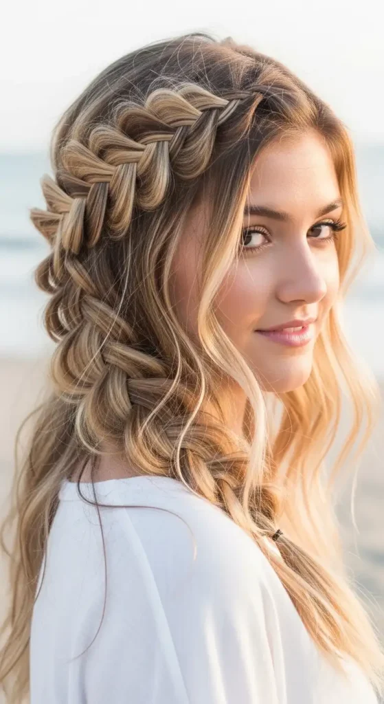 16 Beach Waves Hairstyles for Women to Try for a Fresh New Look 2 waterfall-braid-with-long-beach-waves