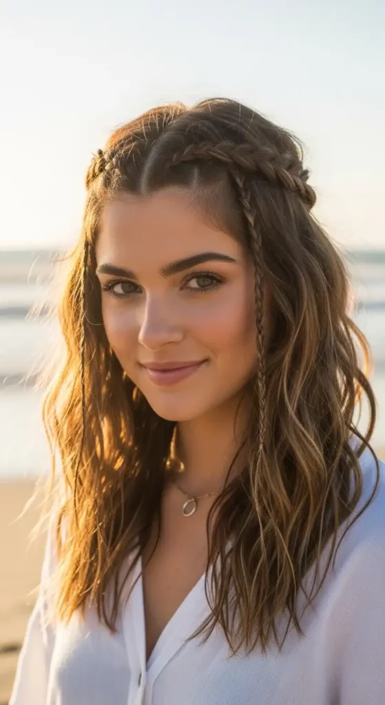 16 Beach Waves Hairstyles for Women to Try for a Fresh New Look 8 wavy-middle-parted-hair-with-boho-mini-braids