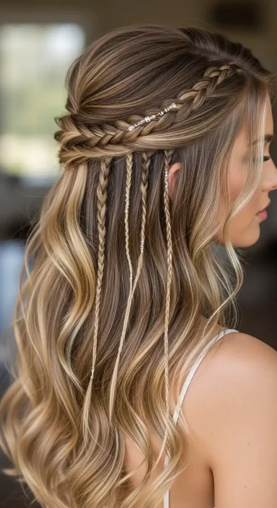 19 Beautiful Prom Hairstyles for Long Hair for a Dreamy Look 19 boho-waves-with-mini-braids