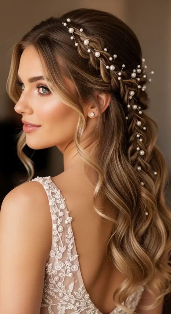 19 Beautiful Prom Hairstyles for Long Hair for a Dreamy Look 16 hair-pearls-prom-style