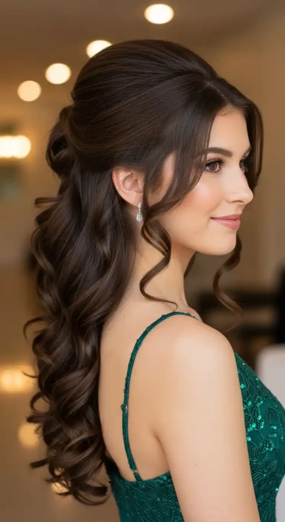 19 Beautiful Prom Hairstyles for Long Hair for a Dreamy Look 11 half-up-curled-with-face-framing-pieces