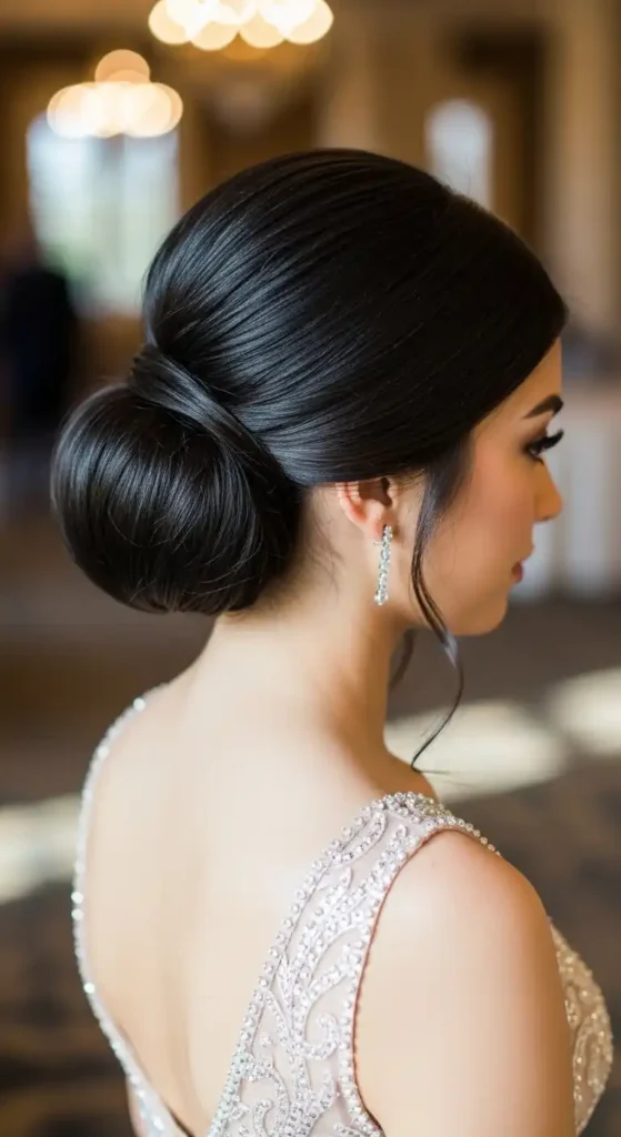 19 Beautiful Prom Hairstyles for Long Hair for a Dreamy Look 3 sleek-low-bun-moment