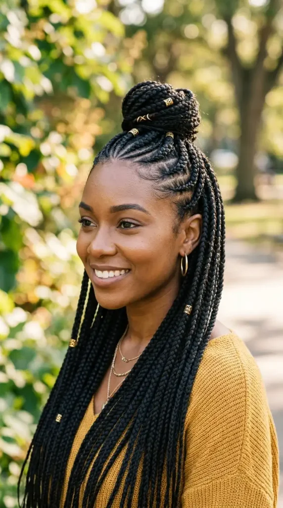 15 Hottest Braided Hairstyles for Black Women That Look Stunning 15 half-up-braided-styles