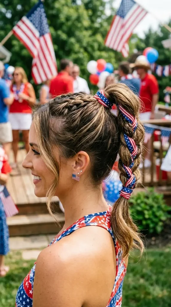 patriotic-ribbon-braided-ponytail