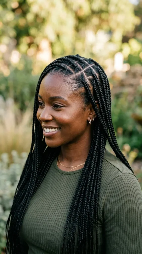 15 Hottest Braided Hairstyles for Black Women That Look Stunning 14 triangle-part-braids