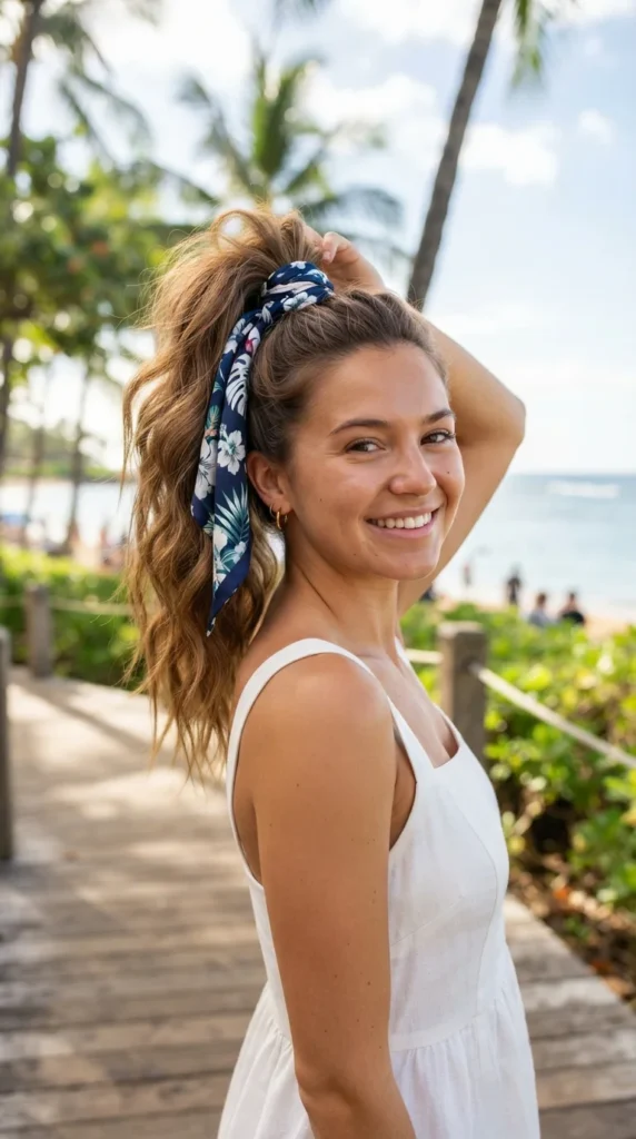 palm-tree-ponytail-with-ribbon-wrap